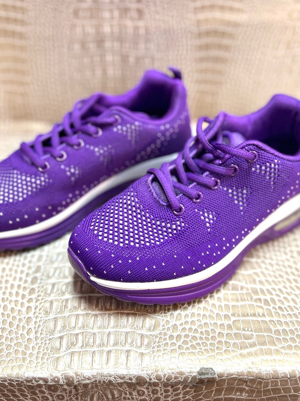 Women's Purple Knit Athletic Sneakers - Lightweight Comfort